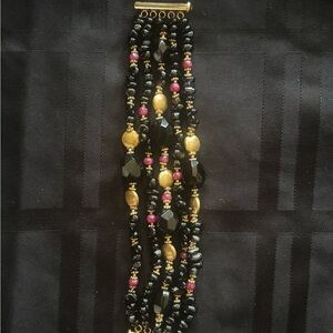 Elegant Black and Gold Beaded Bracelet Sterling Silver gold plated